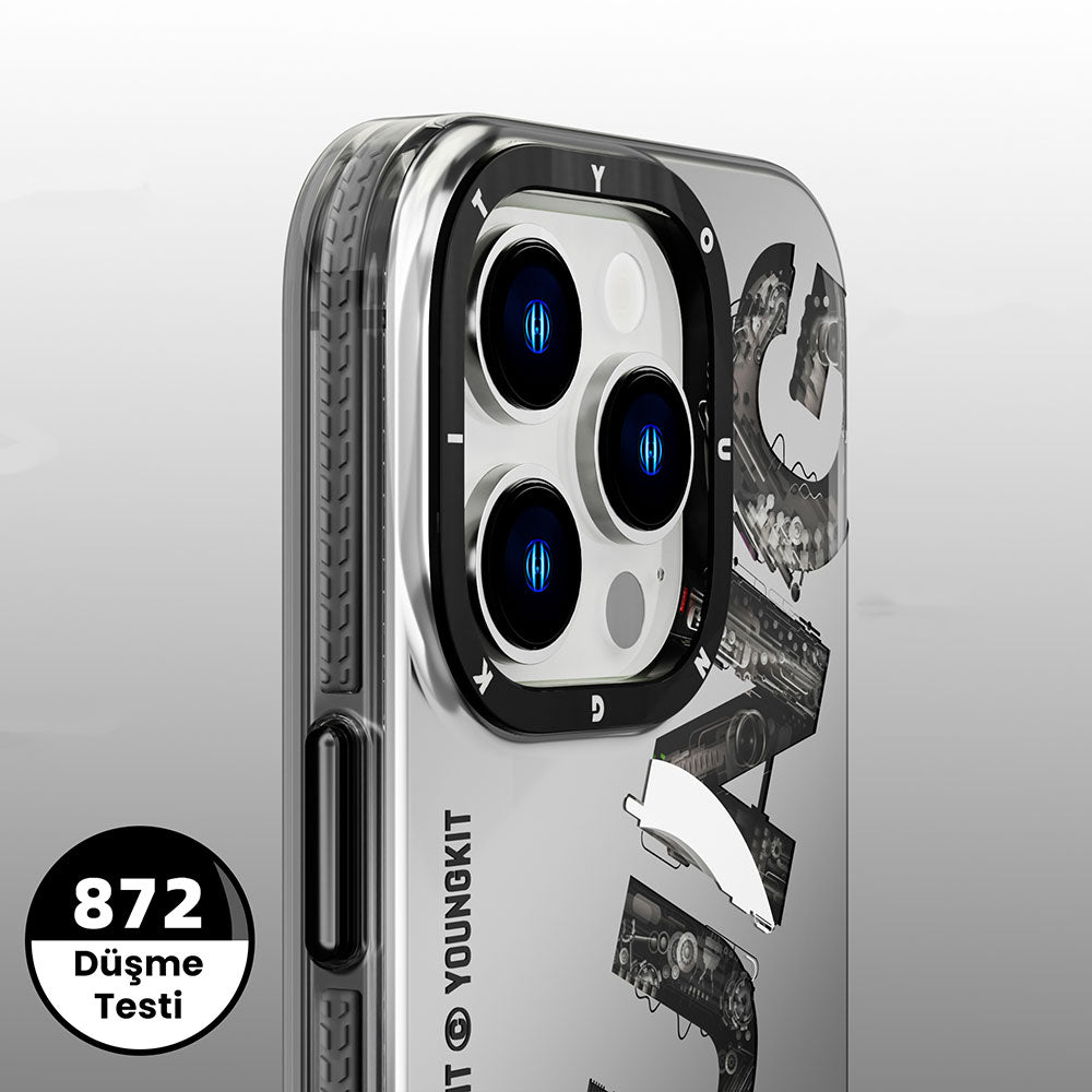 Apple iPhone 14 Pro Max Case M-safe Charging Feature Text Themed YoungKit Mechanic Series Cover Gray
