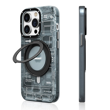 Apple iPhone 14 Pro Max Kılıf M-safe Şarj Özellikli Youngkit 360° Standlı Technology Serisi Kapak Mavi