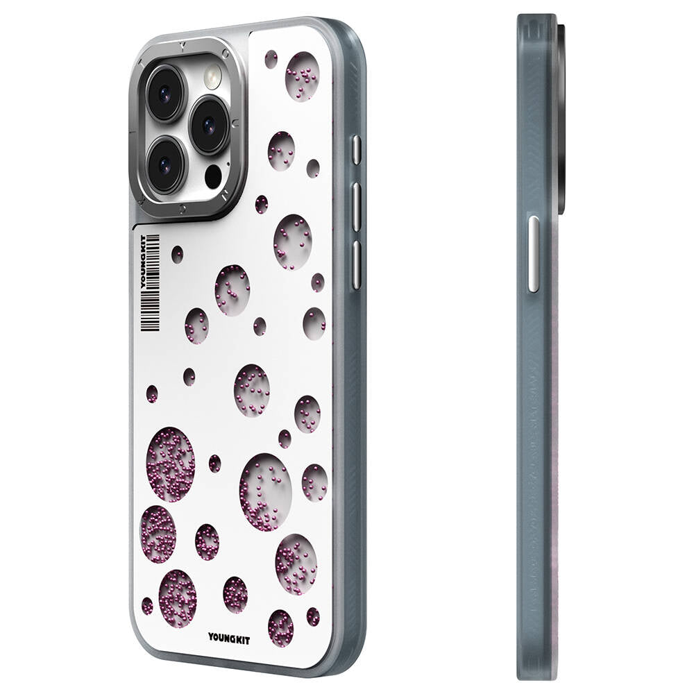 Apple iPhone 14 Pro Max Case M-safe Charging Feature Youngkit Quicksand Beads Series Cover White