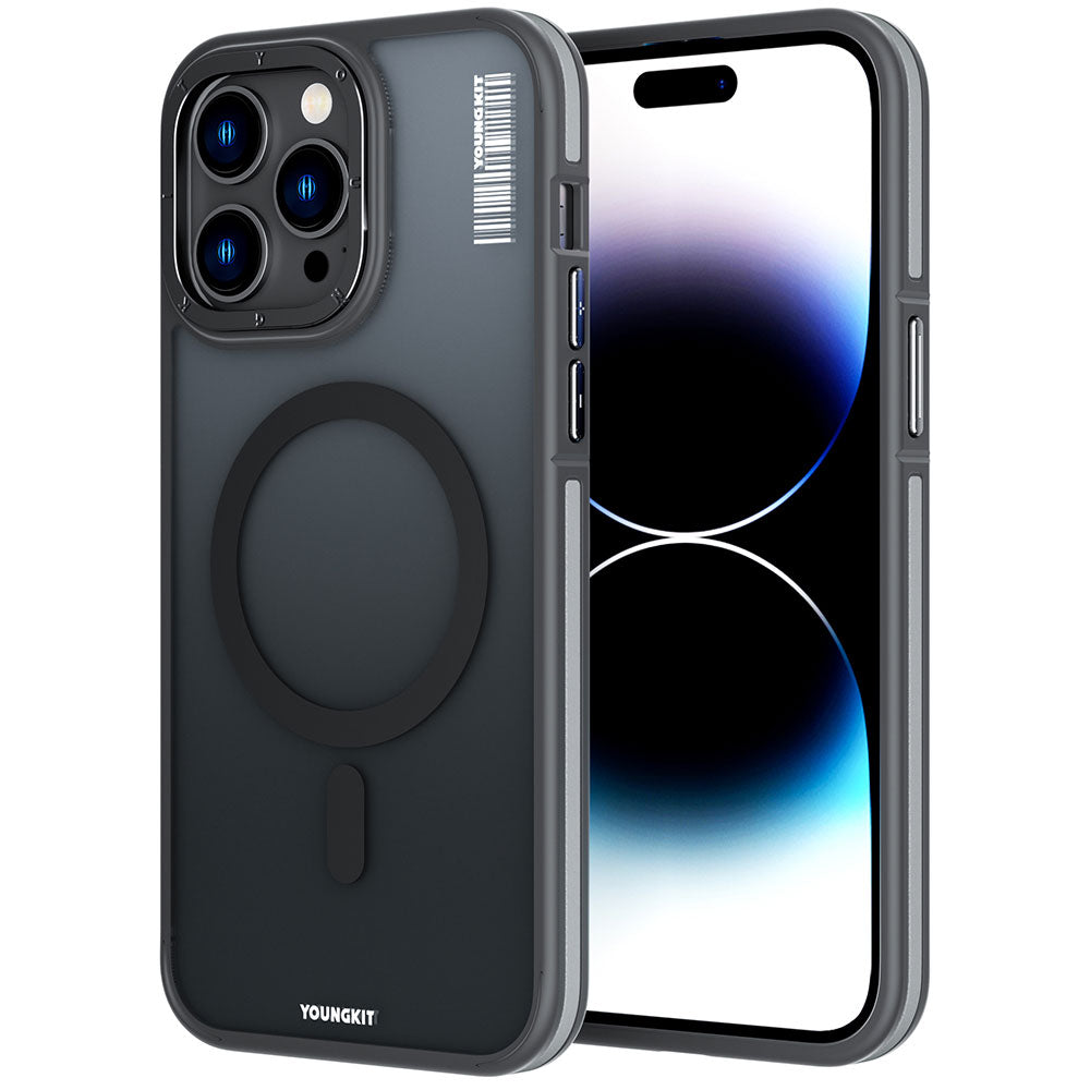 Apple iPhone 14 Pro Max Case M-safe Charging Feature Youngkit Rock Sand Series Cover Black