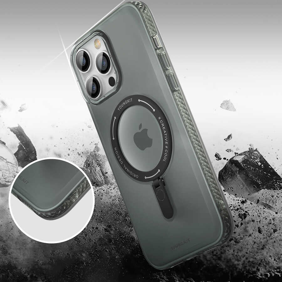 Apple iPhone 14 Pro Max Case M-safe Charging Feature Youngkit Rock Series Cover Black