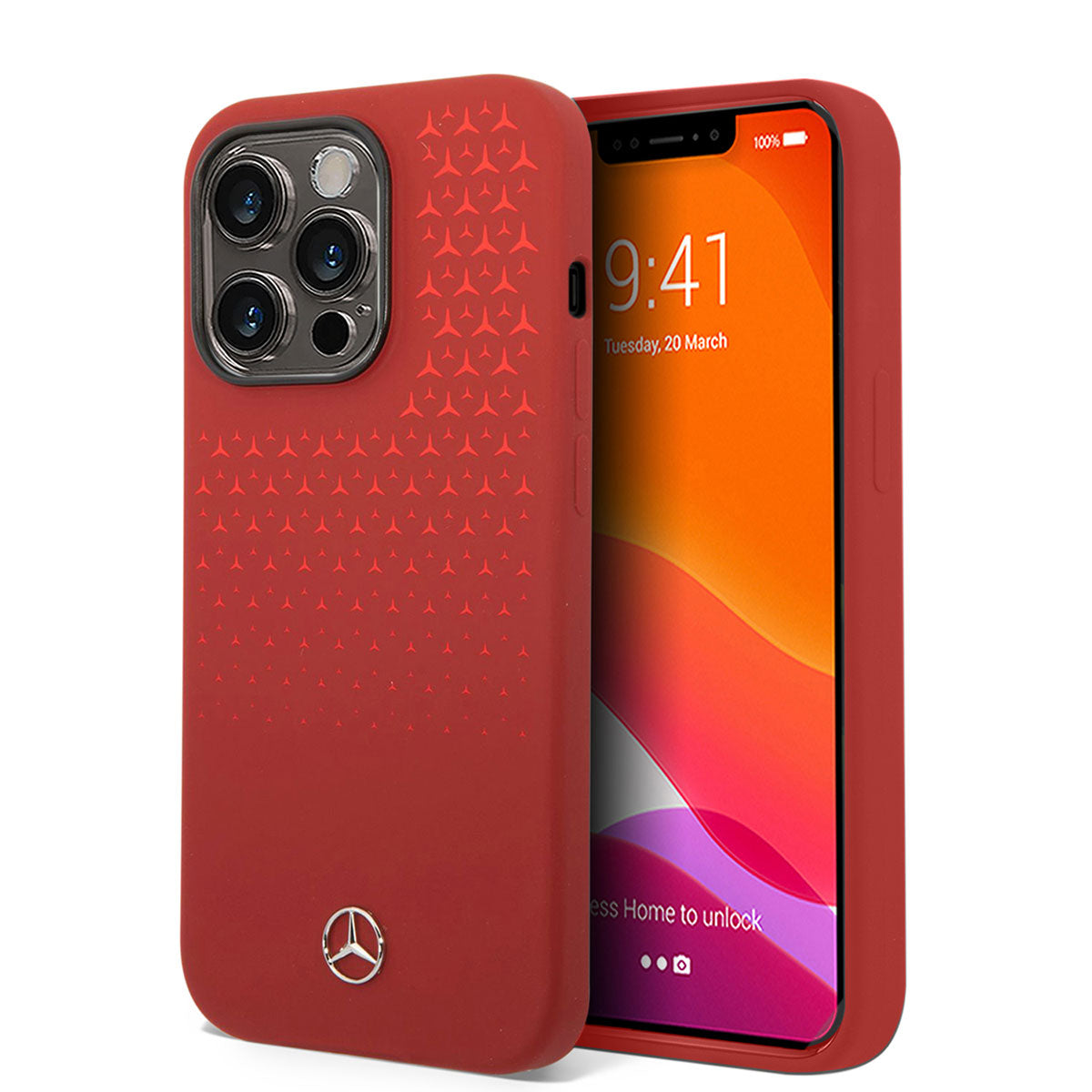 Apple iPhone 14 Pro Max Case Mercedes Benz Vertical Gradient Starry Silicone Cover Red