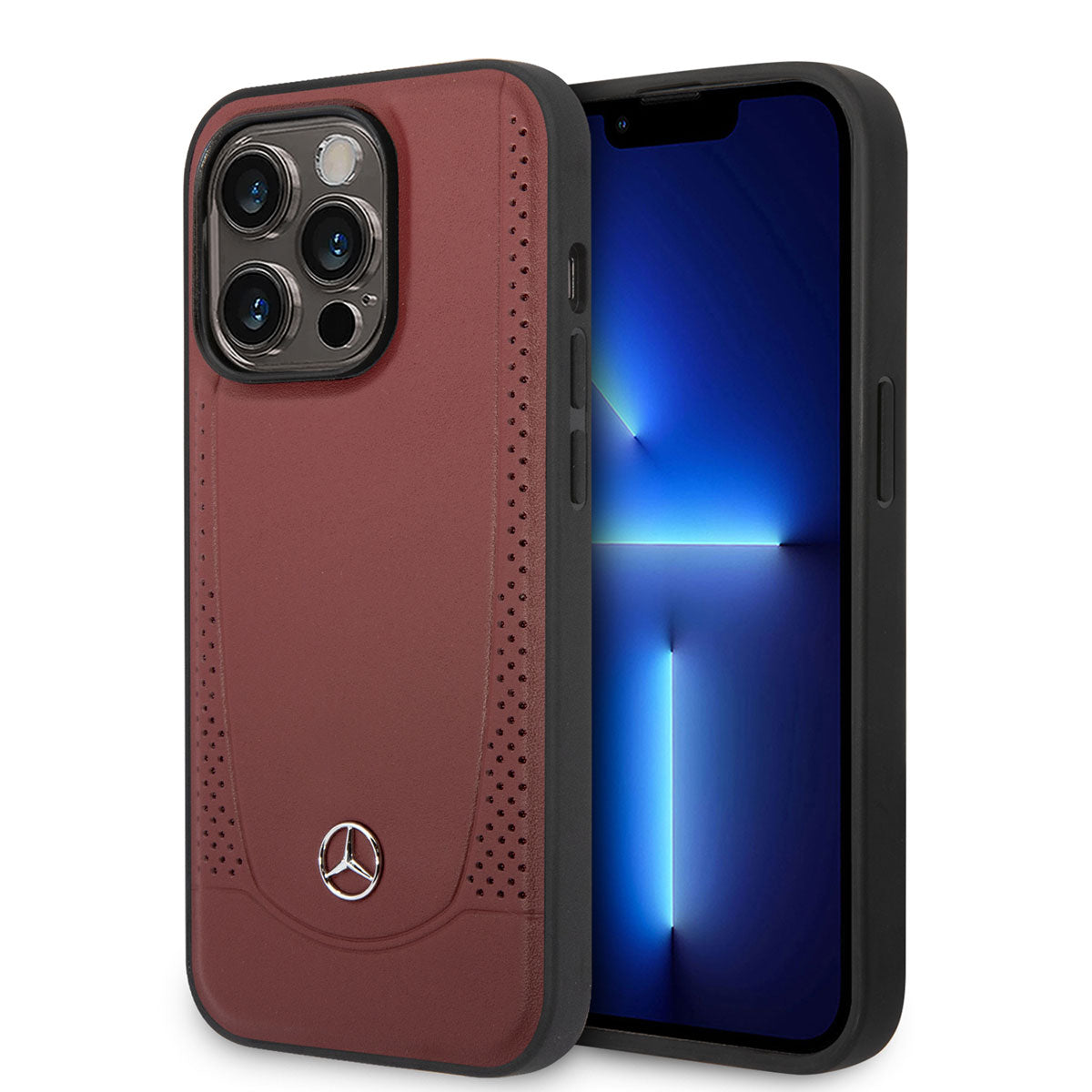 Apple iPhone 14 Pro Max Case Mercedes Benz M-safe Charging Feature Urban Leather Cover Red