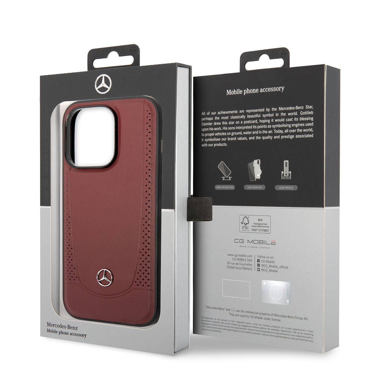 Apple iPhone 14 Pro Max Case Mercedes Benz M-safe Charging Feature Urban Leather Cover Red
