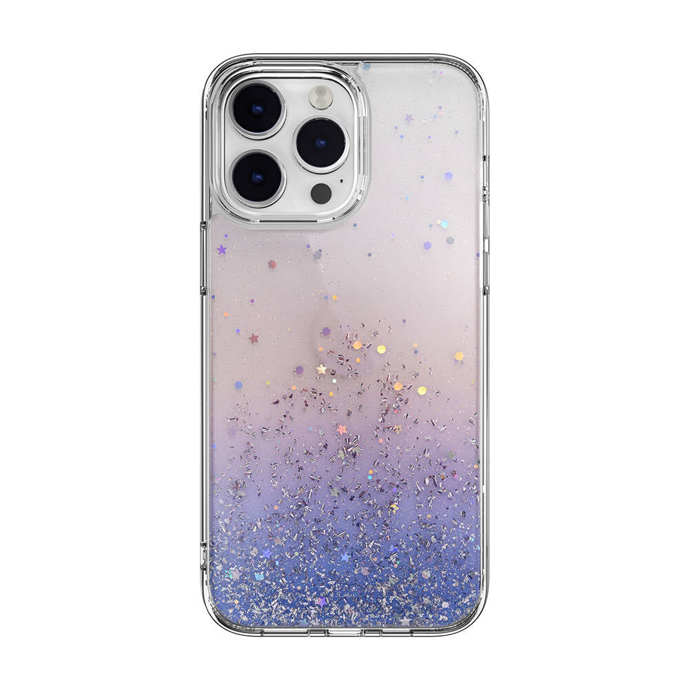 Apple iPhone 14 Pro Max Kılıf Parlayan Simli Şeffaf Lisanslı Switcheasy Starfield Kapak Mor