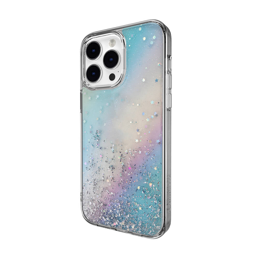 Apple iPhone 14 Pro Max Kılıf Parlayan Simli Şeffaf Lisanslı Switcheasy Starfield Kapak Renksiz