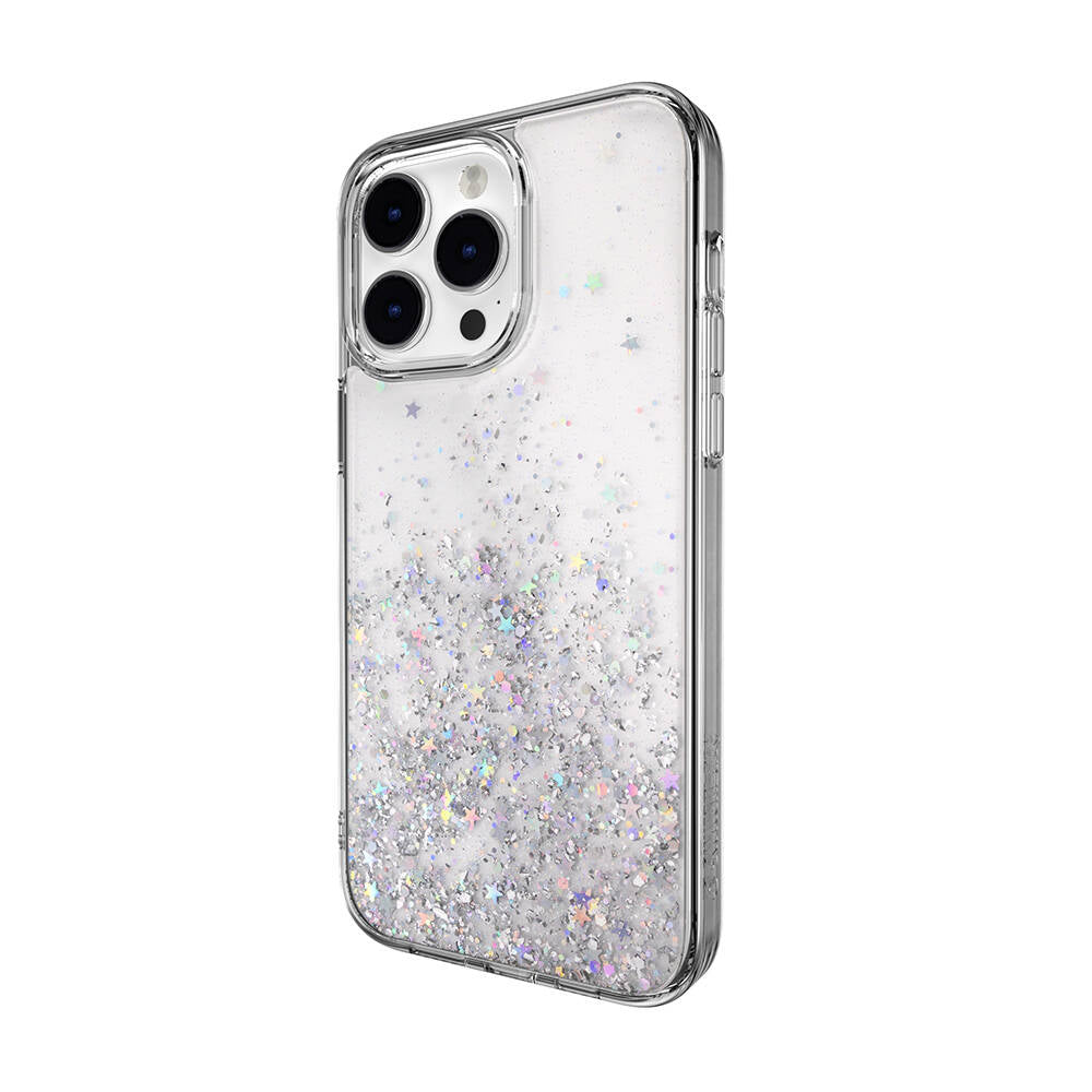 Apple iPhone 14 Pro Max Kılıf Parlayan Simli Şeffaf Lisanslı Switcheasy Starfield Kapak Renksiz