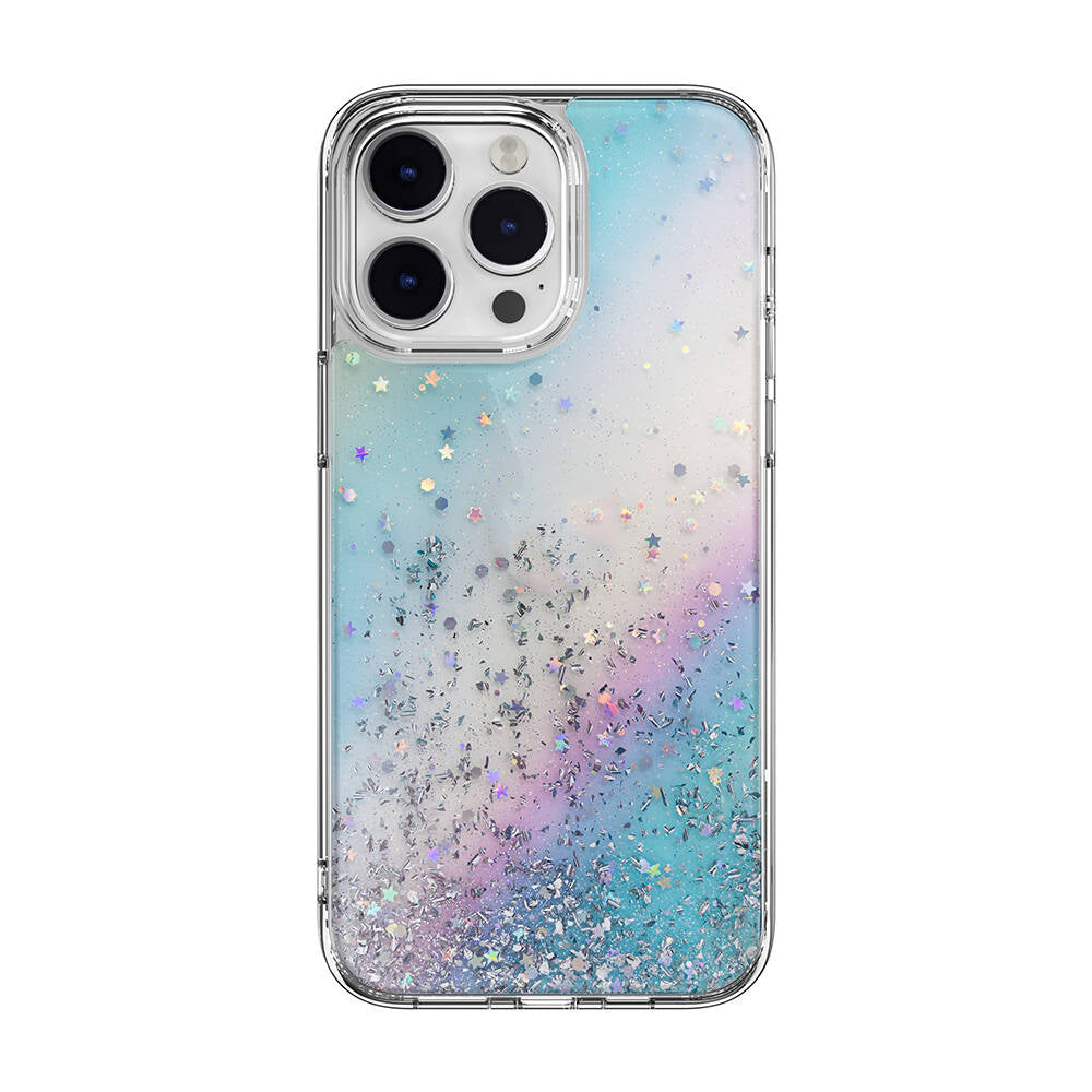 Apple iPhone 14 Pro Max Kılıf Parlayan Simli Şeffaf Lisanslı Switcheasy Starfield Kapak Colorful