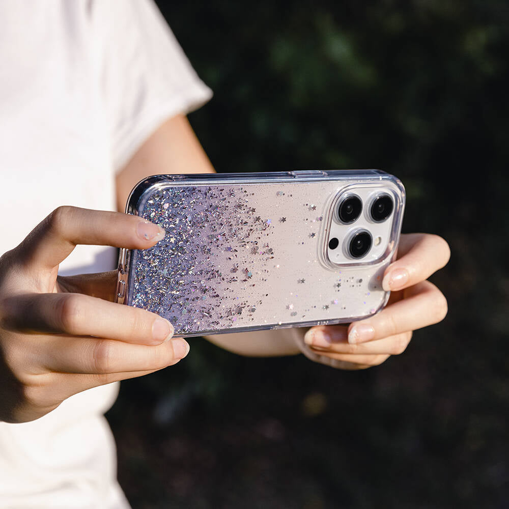 Apple iPhone 14 Pro Max Kılıf Parlayan Simli Şeffaf Lisanslı Switcheasy Starfield Kapak Renksiz