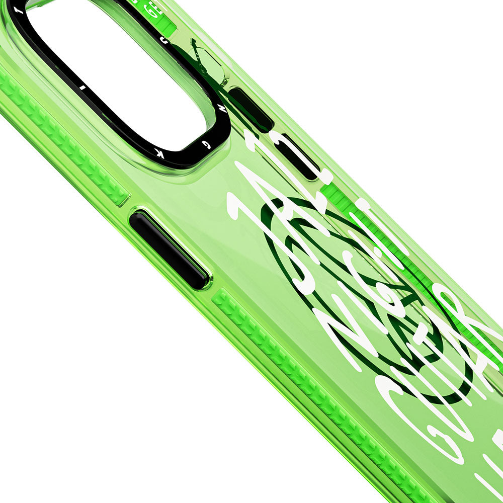 Apple iPhone 14 Pro Max Case Transparent Colorful Text Themed Design YoungKit Jazz Series Cover Green