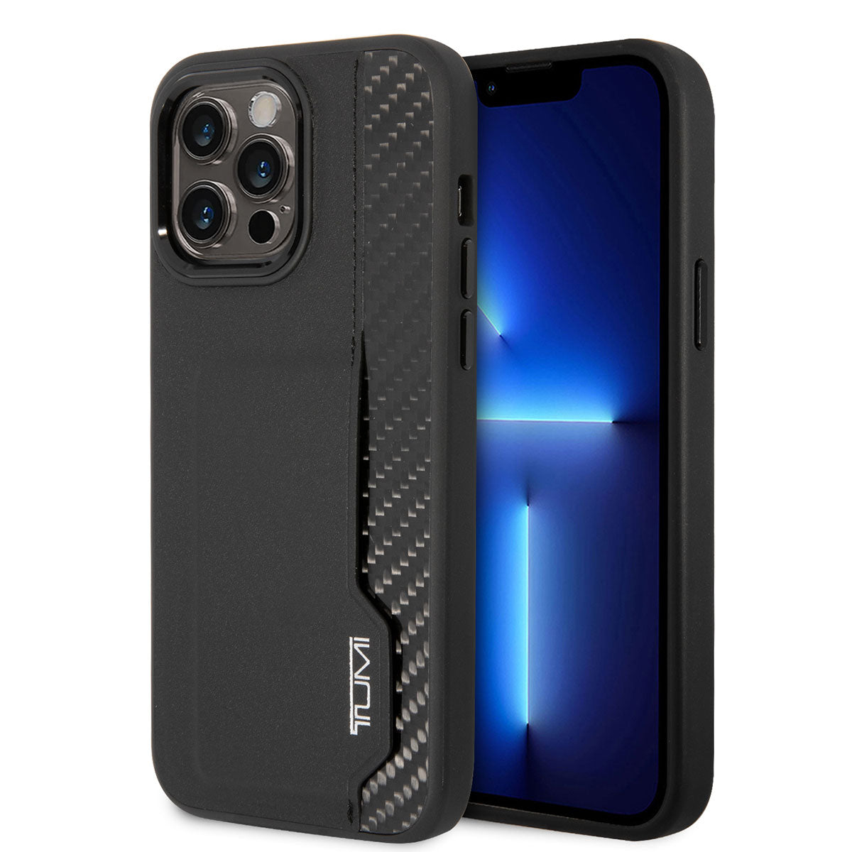 Apple iPhone 14 Pro Max Case TUMI Leather and Genuine Aluminum Card Holder Design Cover Black