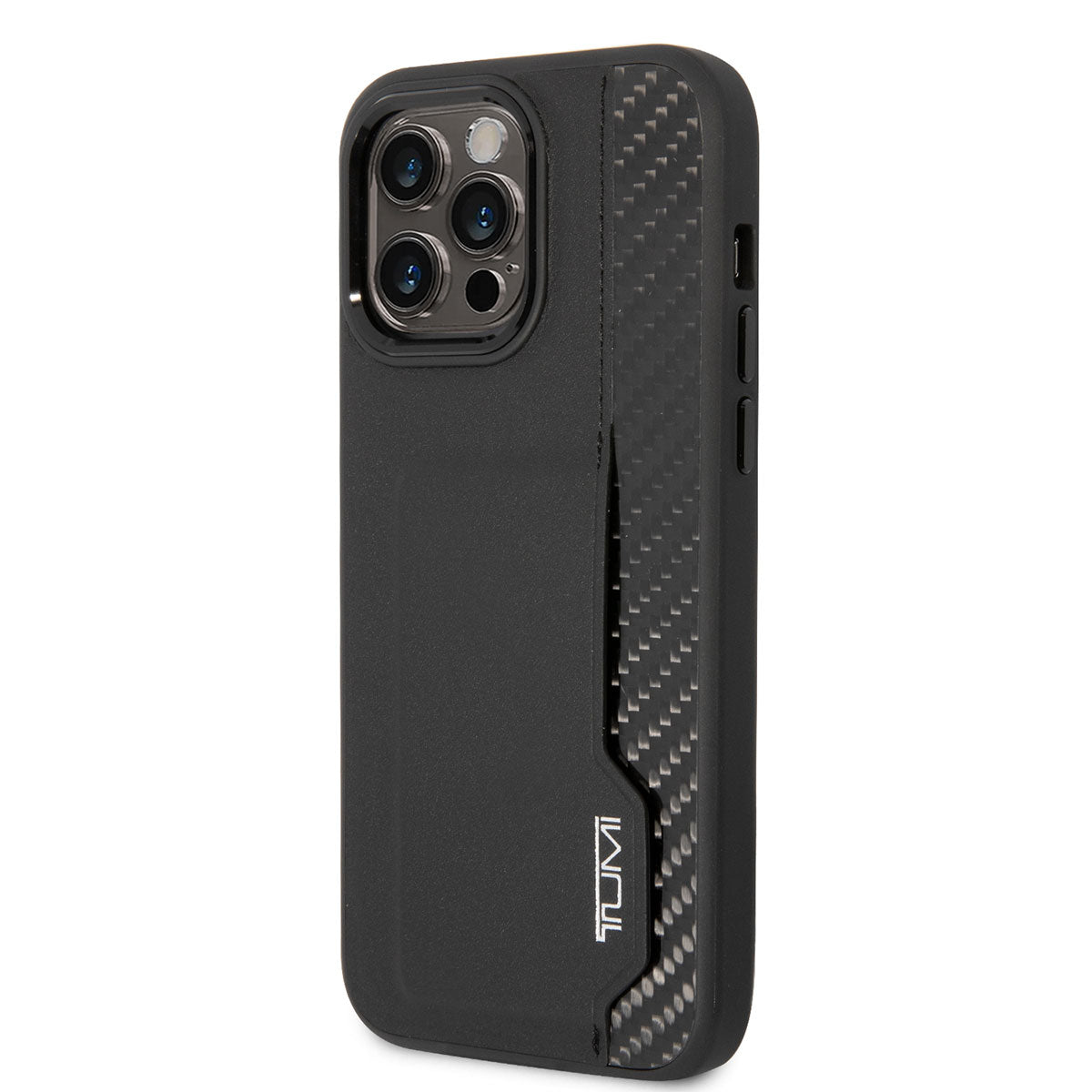 Apple iPhone 14 Pro Max Case TUMI Leather and Genuine Aluminum Card Holder Design Cover Black