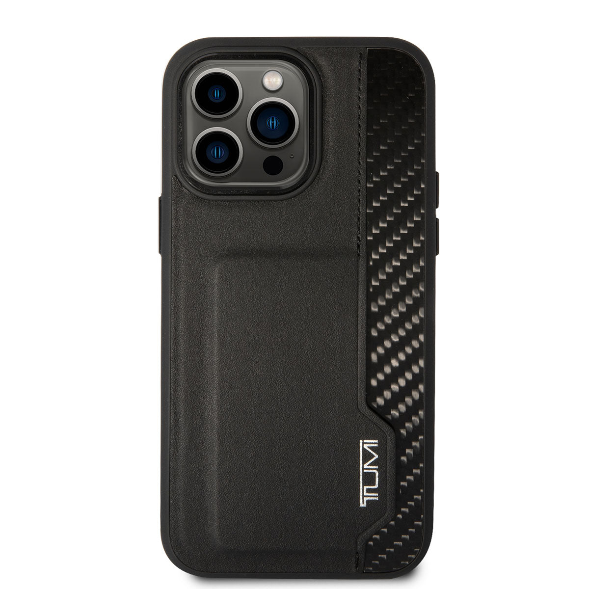 Apple iPhone 14 Pro Max Case TUMI Leather and Genuine Aluminum Card Holder Design Cover Black