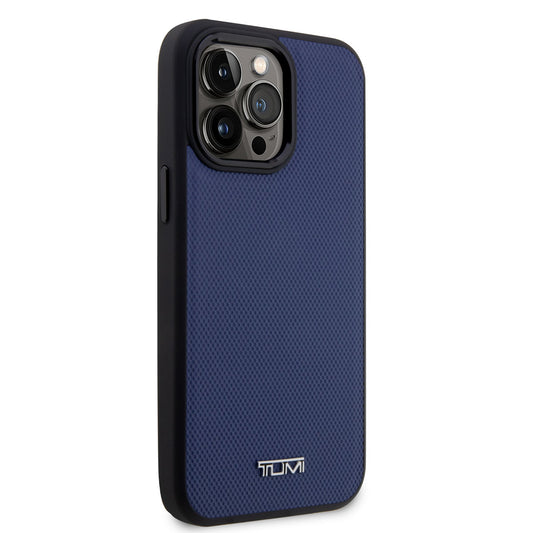 Apple iPhone 14 Pro Max Kılıf TUMI M-safe Şarj Özellikli Deri Noktalı Dizayn Kapak Mavi