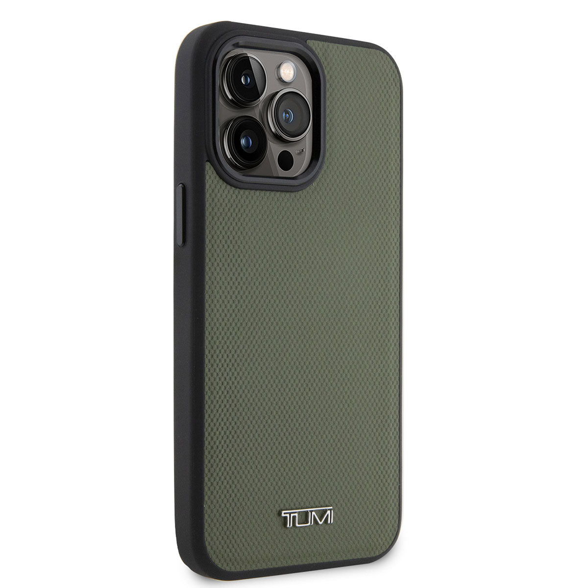 Apple iPhone 14 Pro Max Case TUMI M-safe Charging Feature Leather Dotted Design Cover Olive