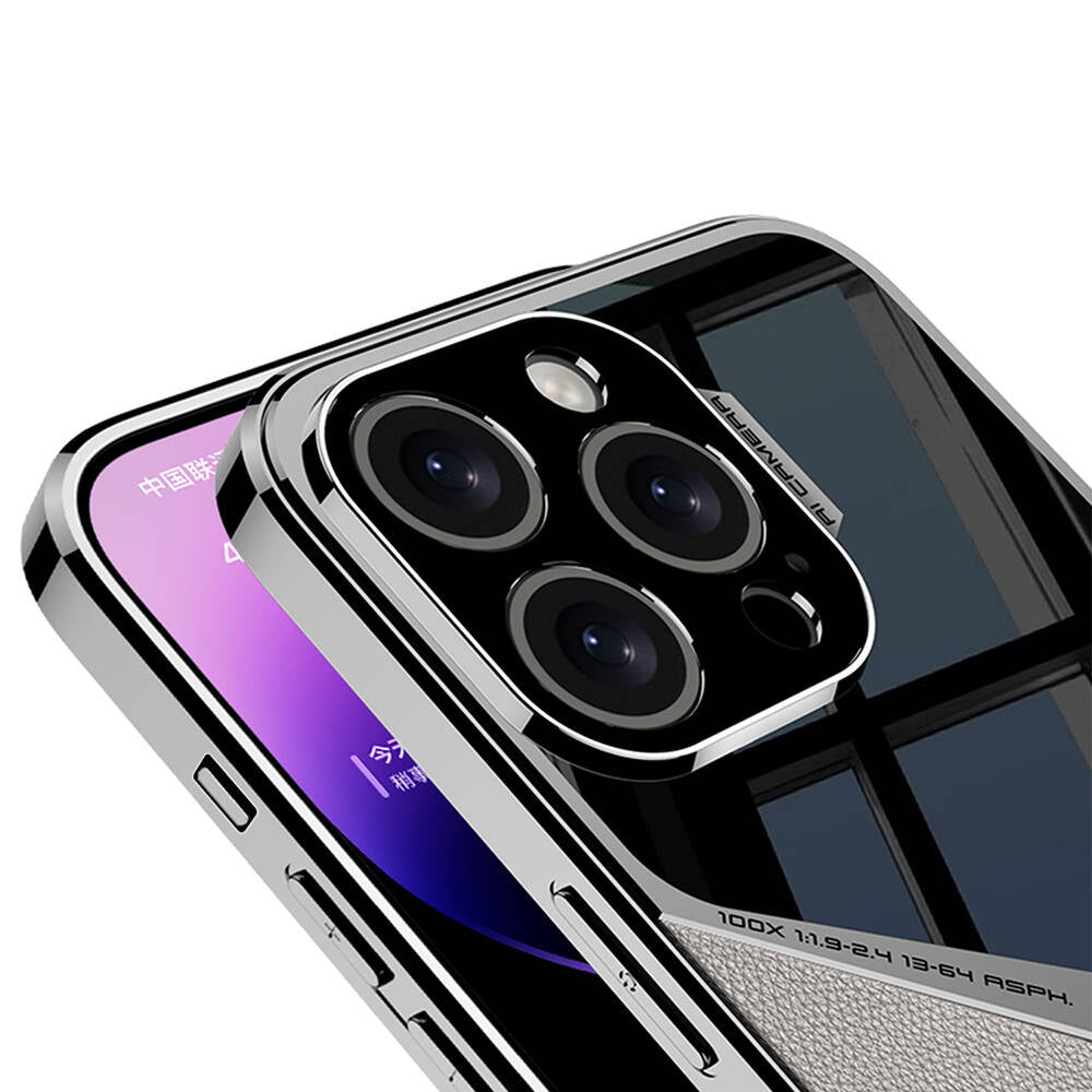 Apple iPhone 14 Pro Max Case Ultra Thin Camera Protection PC + Leather Back Surface Zore X-Pro Cover Black