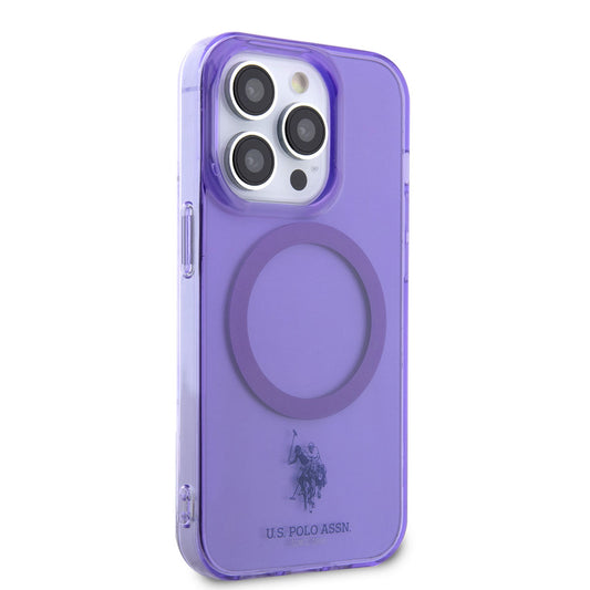 Apple iPhone 14 Pro Max Case US POLO ASSN. Transparent Design Cover with M-safe Charging Function Purple
