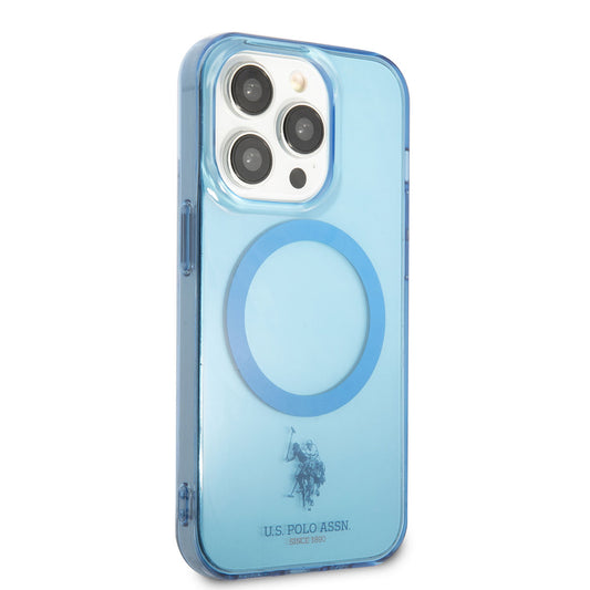Apple iPhone 14 Pro Max Case US POLO ASSN. Transparent Design Cover with M-safe Charging Function Blue