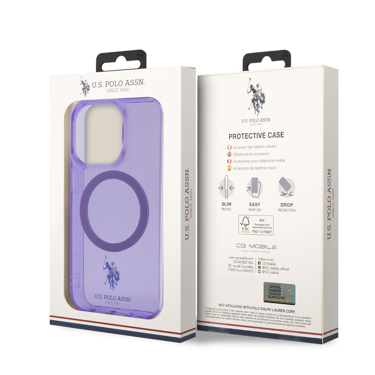 Apple iPhone 14 Pro Max Case US POLO ASSN. Transparent Design Cover with M-safe Charging Function Purple