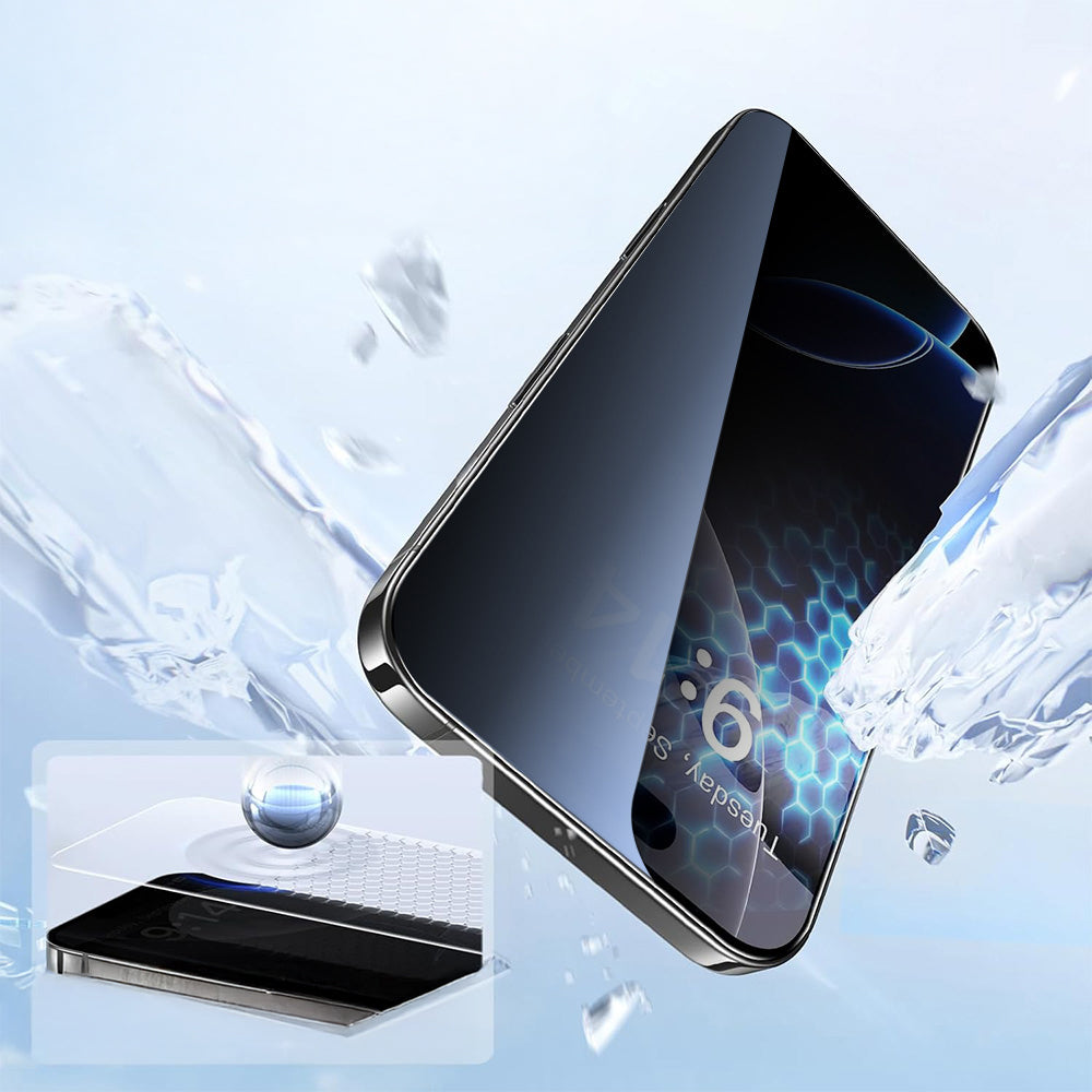 Apple iPhone 14 Zore 2.5D Oliv Privacy Tempered Glass Screen Protector + Easy Application Tool Black