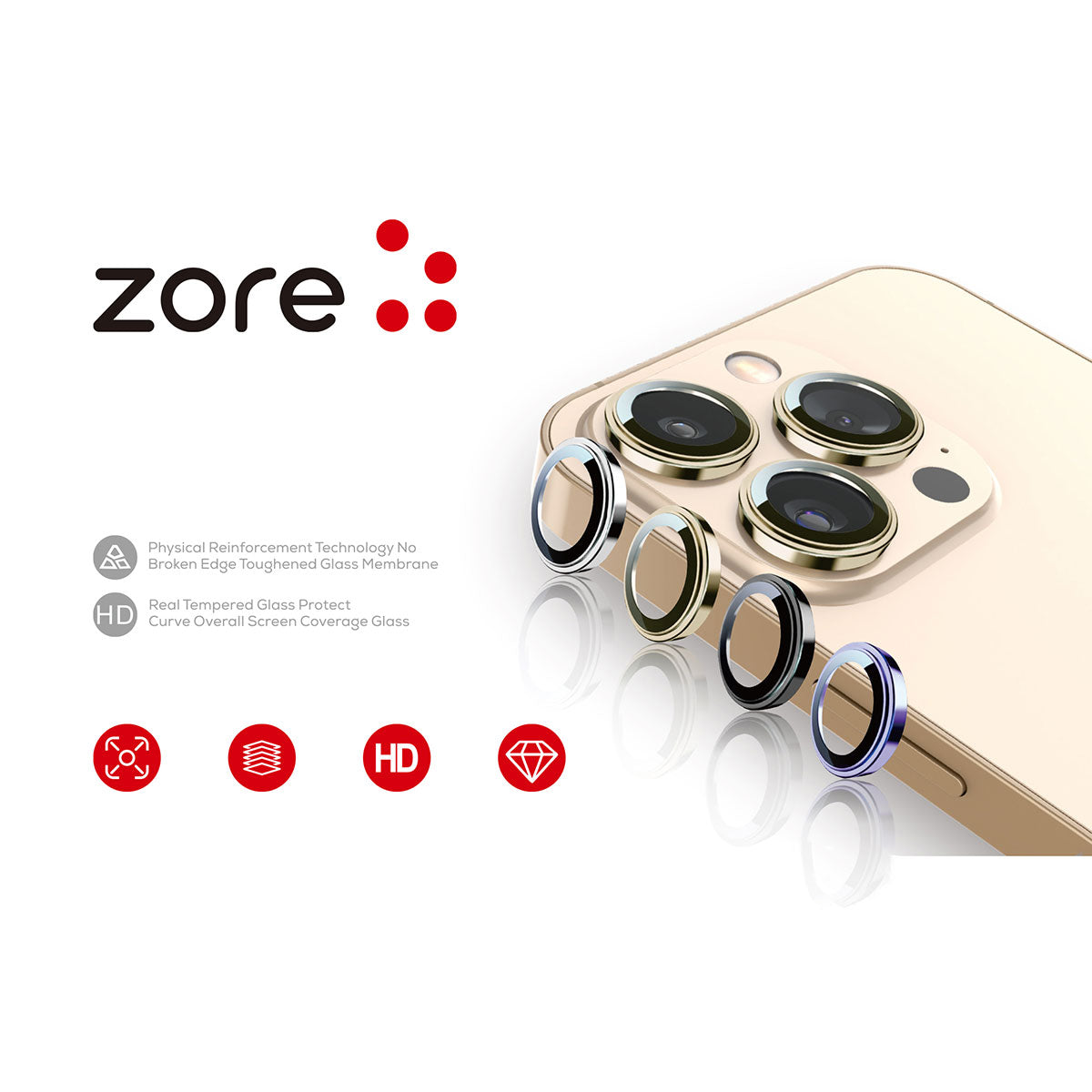 Apple iPhone 14 Zore CL-12 Premium Sapphire Anti-Fingerprint Anti-Reflective Camera Lens Protector Purple