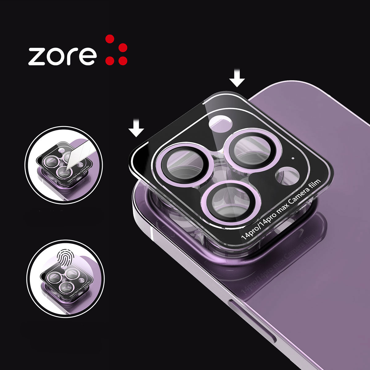 Apple iPhone 14 Zore CL-12 Premium Sapphire Anti-Fingerprint Anti-Reflective Camera Lens Protector Purple