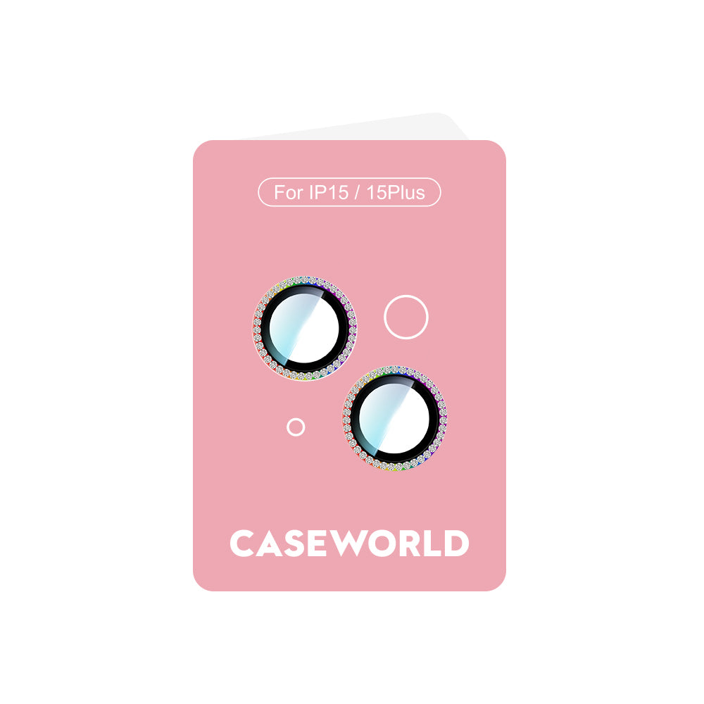 Apple iPhone 15 CaseWorld Alloy Sparkling Diamond Series Stone Lens Protector Colorful