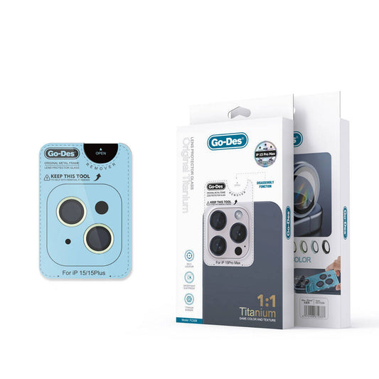 Apple iPhone 15 Go Des Titanium Premium Temperli Kamera Lens Koruyucu Yeşil