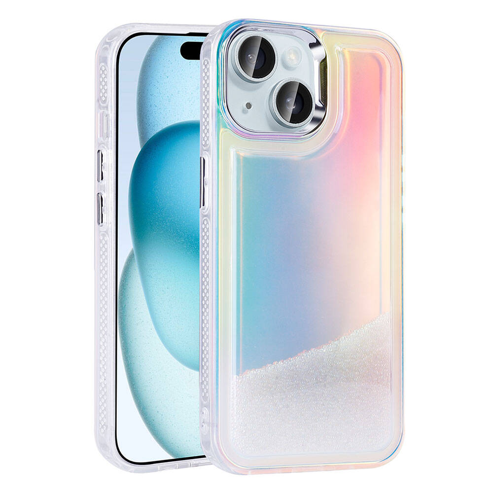 Apple iPhone 15 Airbag Colorful Back Surface Bead Design Zore Sand Cover Purple