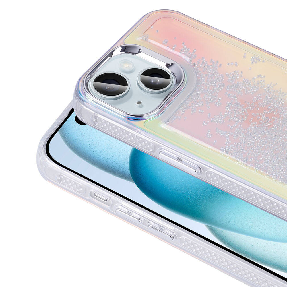 Apple iPhone 15 Case Airbag Colorful Back Surface Bead Design Zore Kumul Cover Transparent