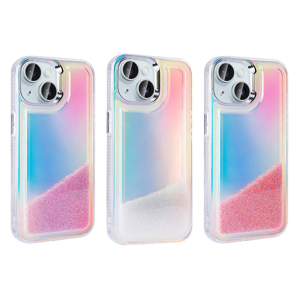 Apple iPhone 15 Airbag Colorful Back Surface Bead Design Zore Dune Cover Pink