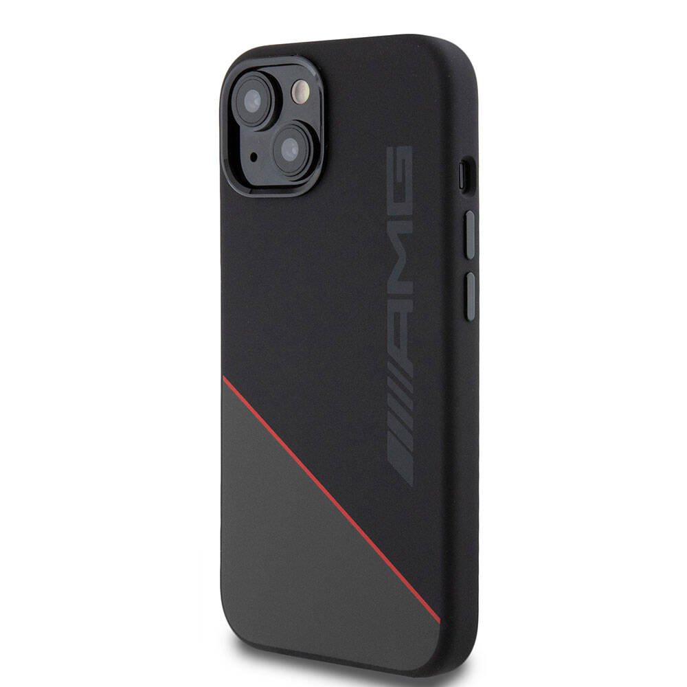 Apple iPhone 15 Case AMG Original Licensed M-Safe Charging Feature Silicone Red Striped Cover Black