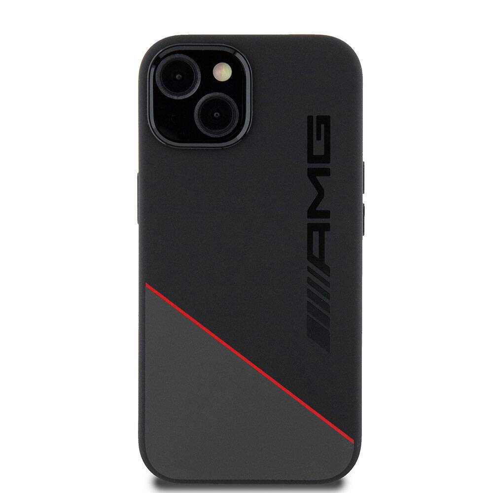 Apple iPhone 15 Case AMG Original Licensed M-Safe Charging Feature Silicone Red Striped Cover Black