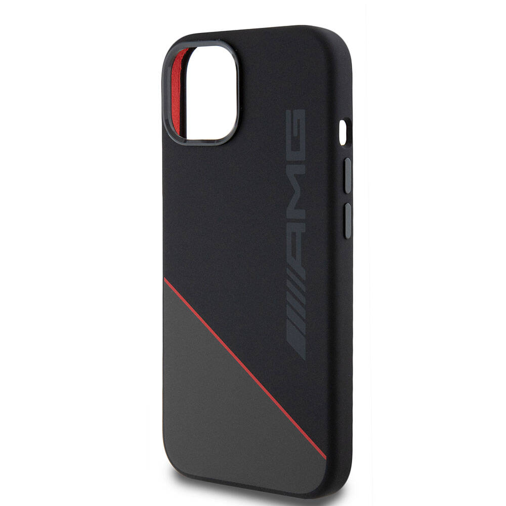 Apple iPhone 15 Case AMG Original Licensed M-Safe Charging Feature Silicone Red Striped Cover Black