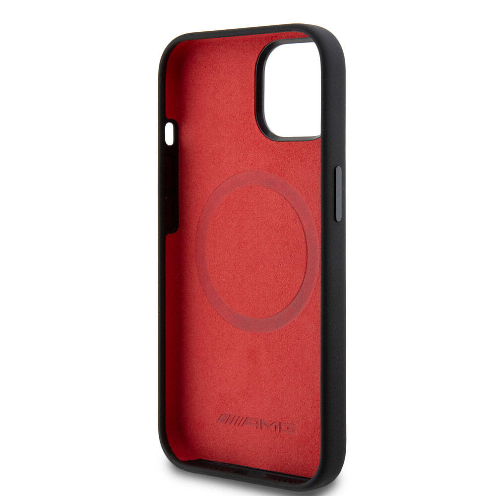 Apple iPhone 15 Case AMG Original Licensed M-Safe Charging Feature Silicone Red Striped Cover Black