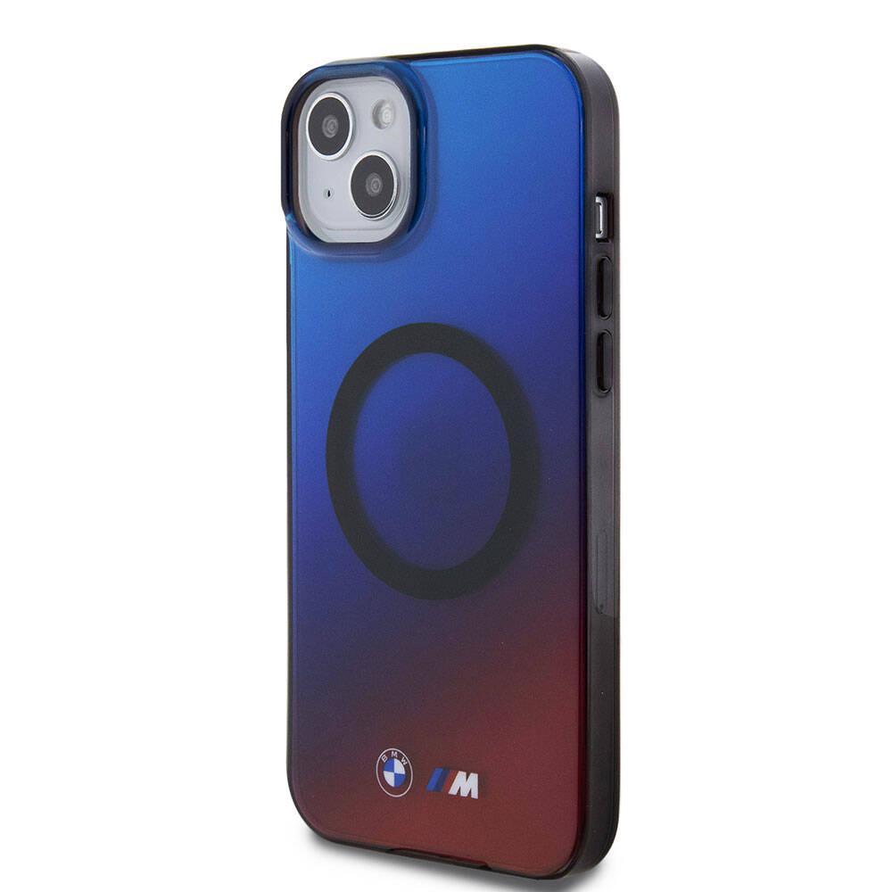Apple iPhone 15 Case BMW M-safe Charging Feature Transparent Color Transition Design Original Licensed Cover Blue-Red