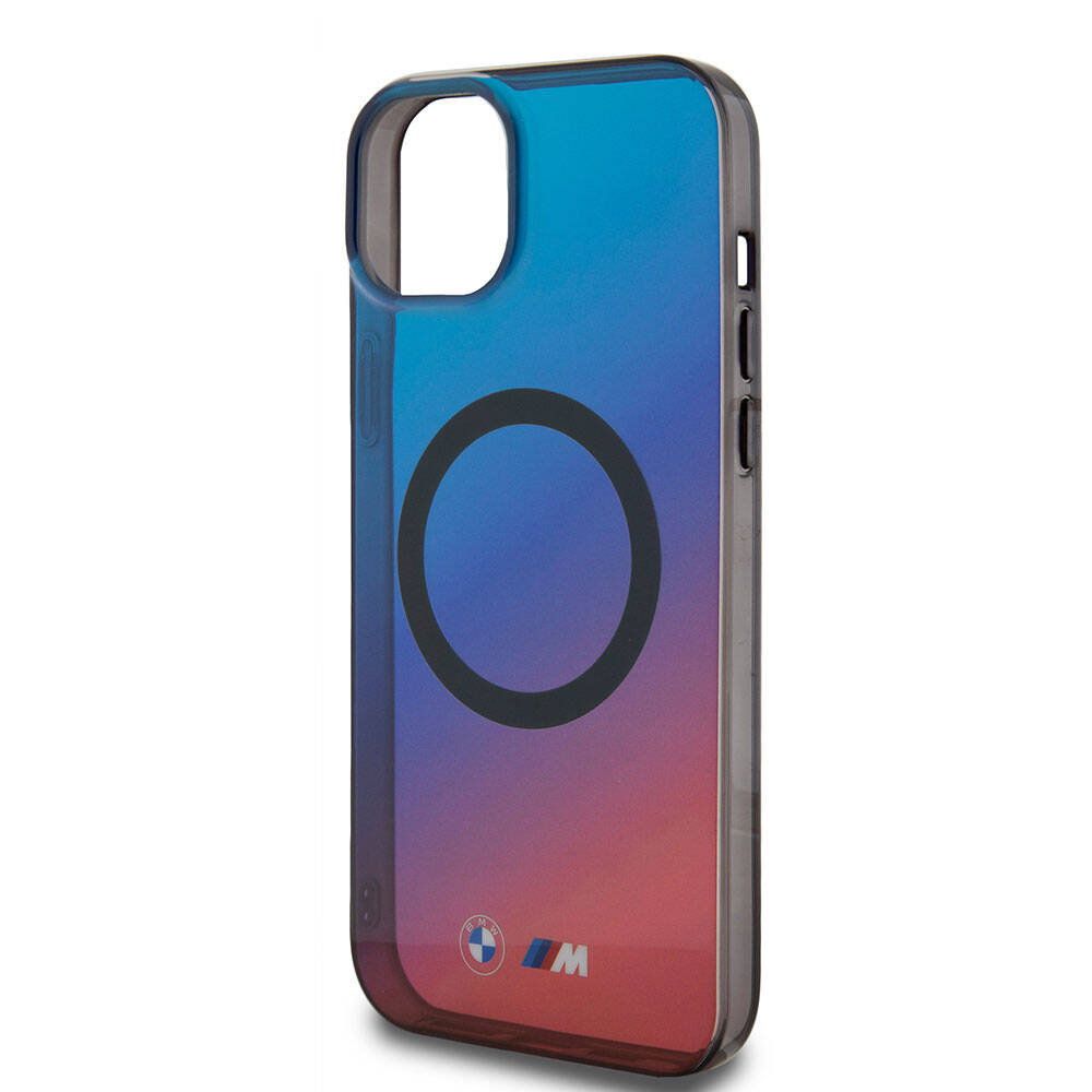 Apple iPhone 15 Case BMW M-safe Charging Feature Transparent Color Transition Design Original Licensed Cover Blue-Red