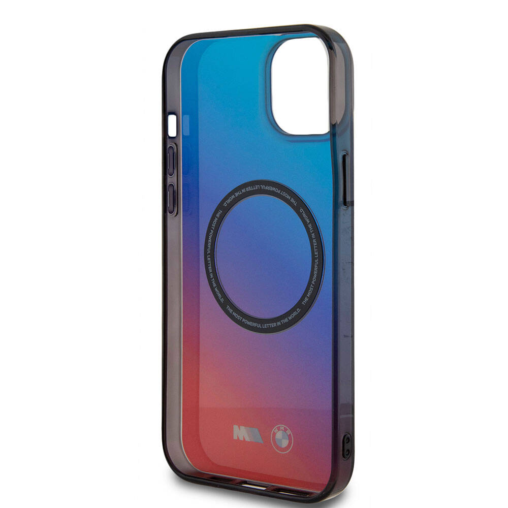 Apple iPhone 15 Case BMW M-safe Charging Feature Transparent Color Transition Design Original Licensed Cover Blue-Red