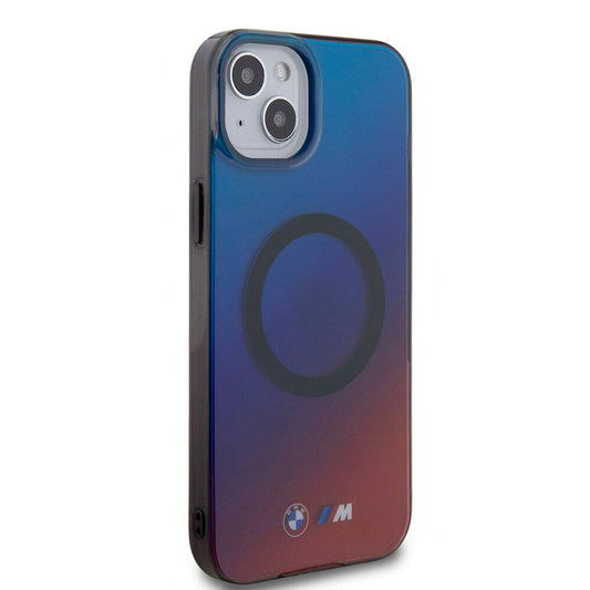 Apple iPhone 15 Kılıf BMW M-safe Şarj Özellikli Transparan Renk Geçişli Dizayn Orjinal Lisanslı Kapak Mavi-Kırmızı