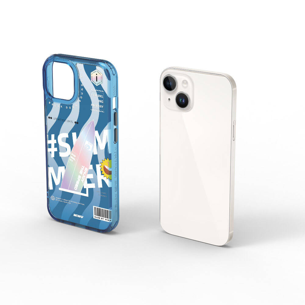 Apple iPhone 15 Case Double Layer Patterned Wiwu Summer Series Cover Blue