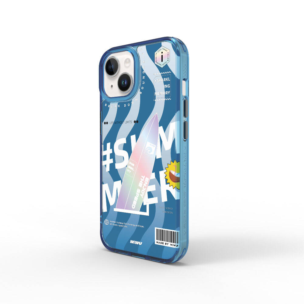 Apple iPhone 15 Case Double Layer Patterned Wiwu Summer Series Cover Blue