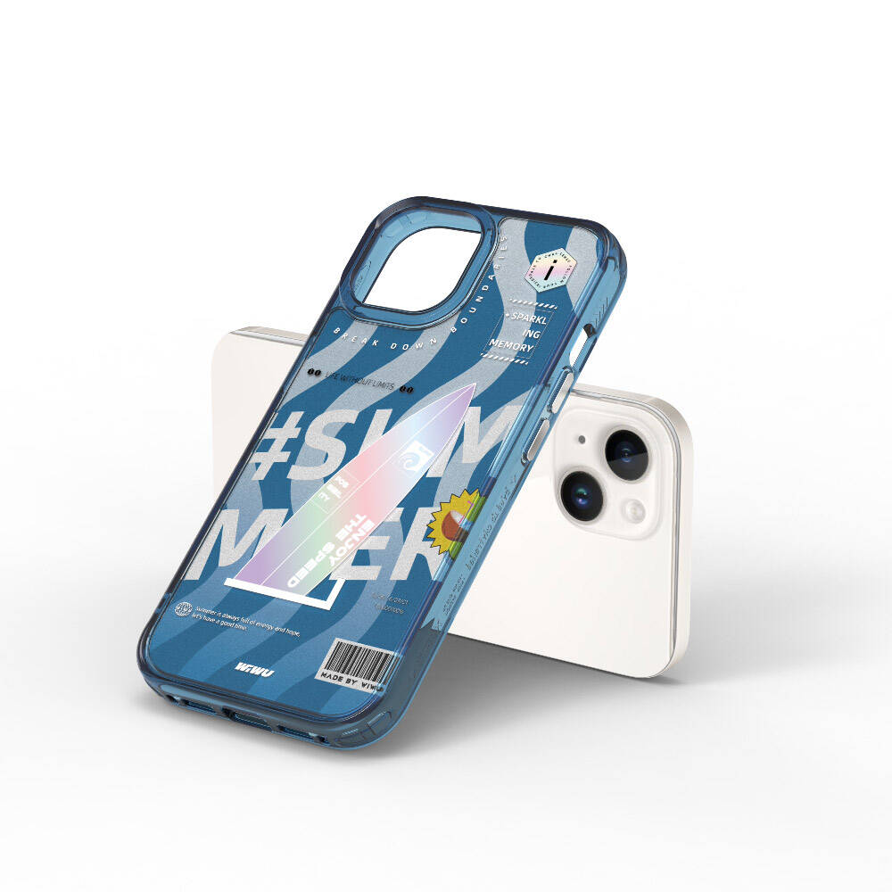 Apple iPhone 15 Case Double Layer Patterned Wiwu Summer Series Cover Blue