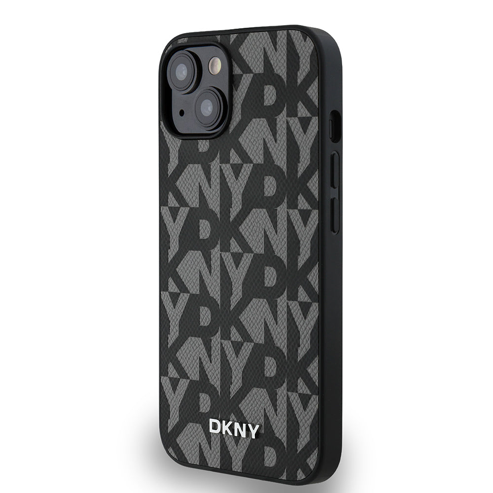 Apple iPhone 15 Case DKNY Original Licensed M-safe Charging Feature 3D Printed Grid Pattern Cover Brown