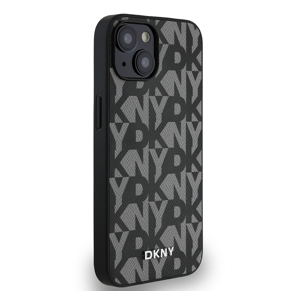Apple iPhone 15 Case DKNY Original Licensed M-safe Charging Feature 3D Printed Grid Pattern Cover Gray
