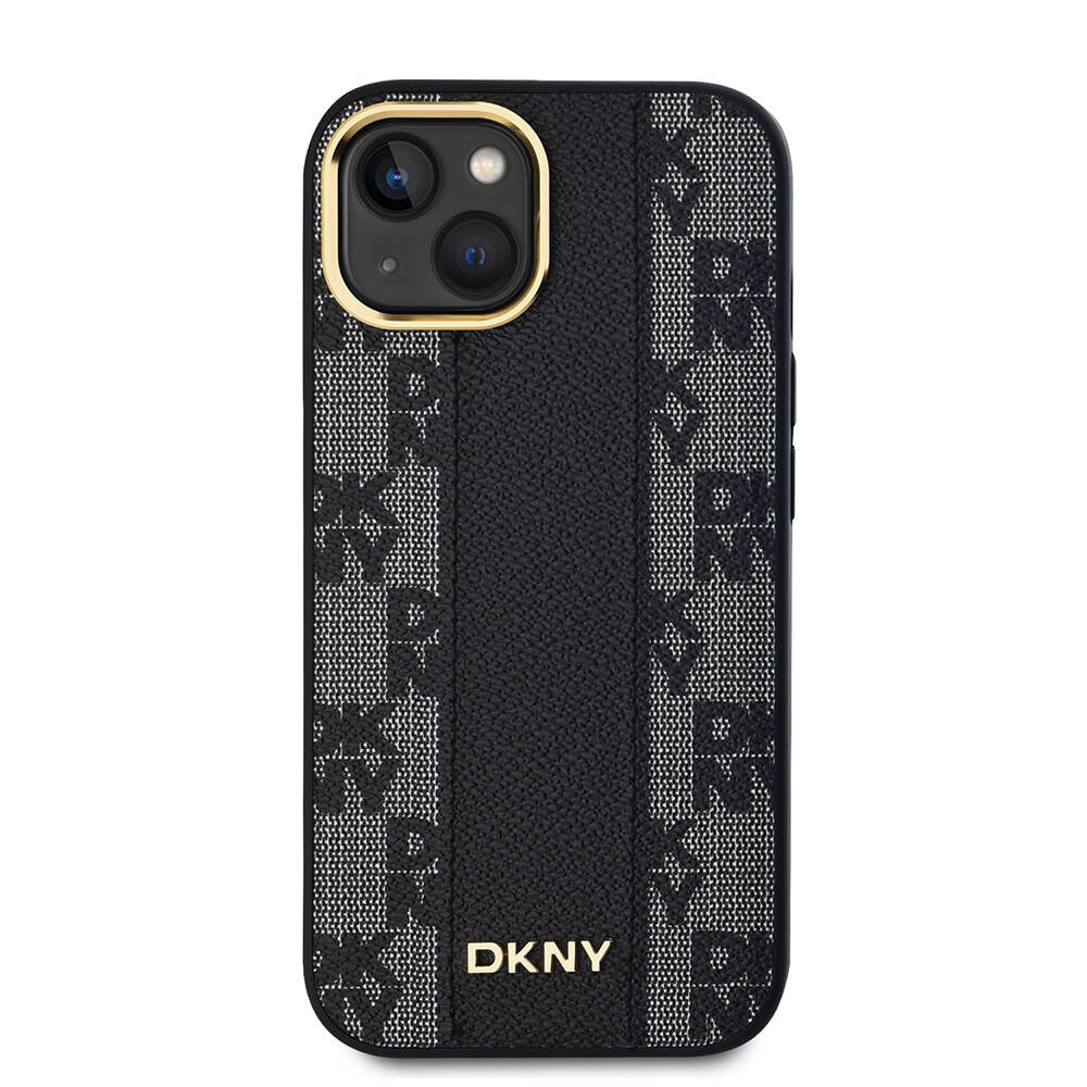 Apple iPhone 15 Case DKNY Original Licensed M-safe Charging Feature 3D Printed Checkered Pattern Cover Cream