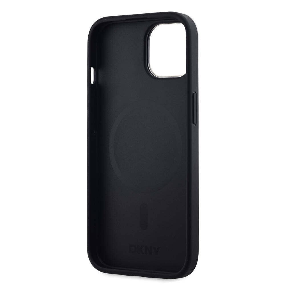 Apple iPhone 15 Kılıf DKNY Orjinal Lisanslı M-safe Şarj Özellikli 3D Yazılı Checkered Pattern Kapak Krem