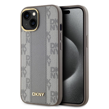 Apple iPhone 15 Kılıf DKNY Orjinal Lisanslı M-safe Şarj Özellikli 3D Yazılı Checkered Pattern Kapak