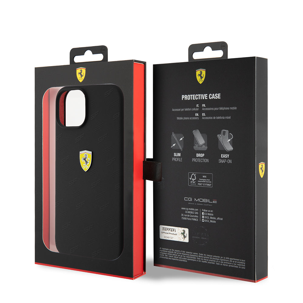 Apple iPhone 15 Case Ferrari Original Licensed Metal Logo SF Cover Black