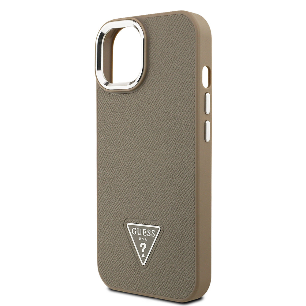 Apple iPhone 15 Case Guess Original Licensed M-Safe Charging Feature Grained Triangle Cover Black