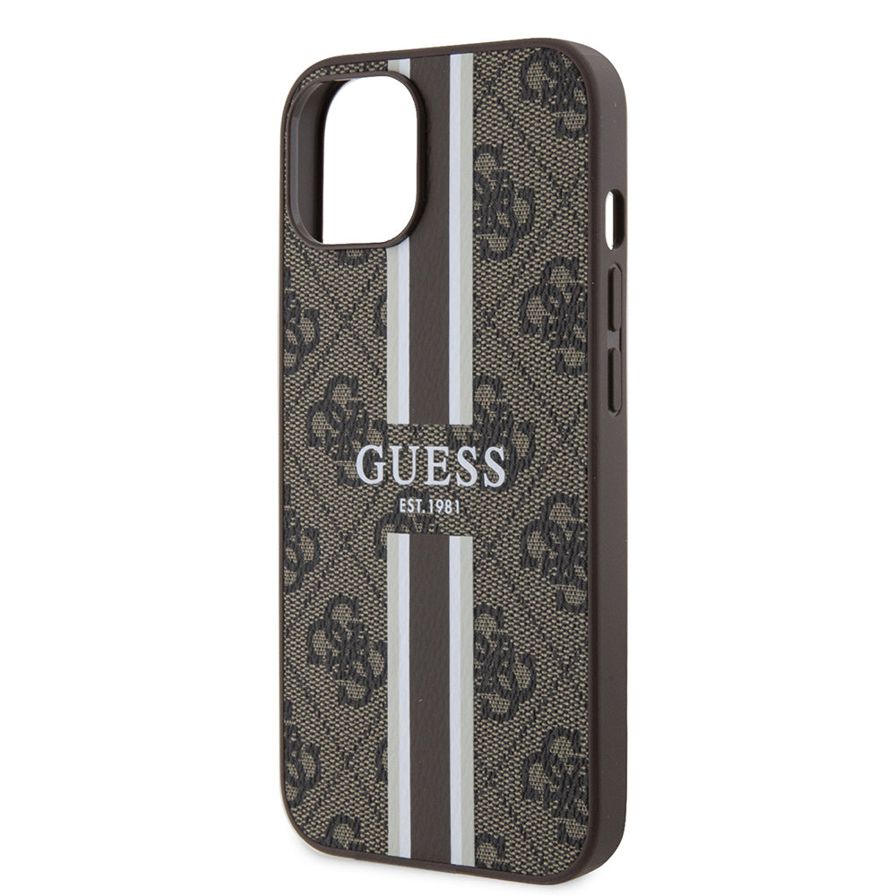 Apple iPhone 15 Case Guess Original Licensed M-safe Charging Feature 4G Stripe Design Printed Cover Pink